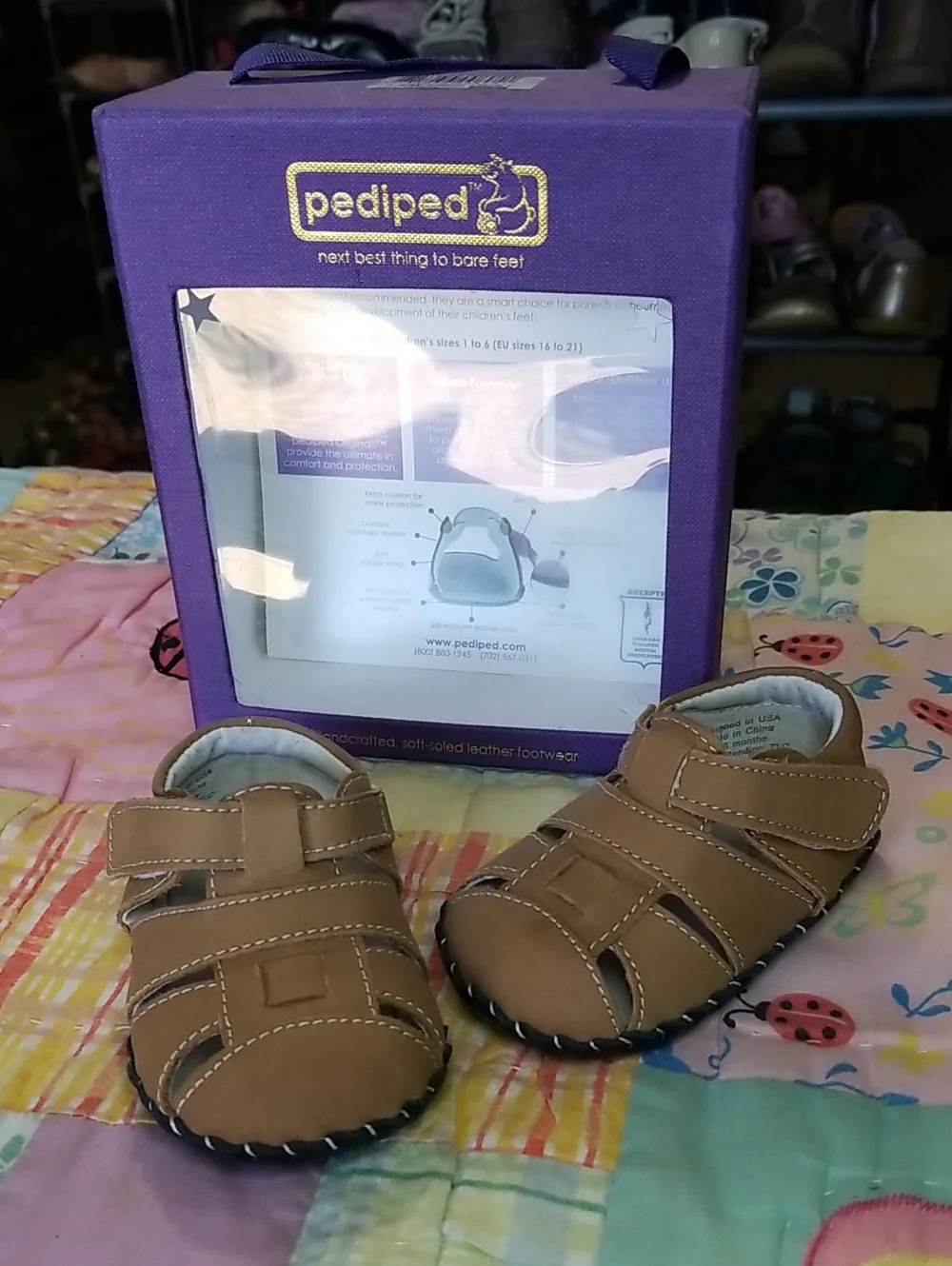 pediped Tan Baby/Toddler Sandals with Hook-and-Loop Straps 0-6 Month Harvey NIB